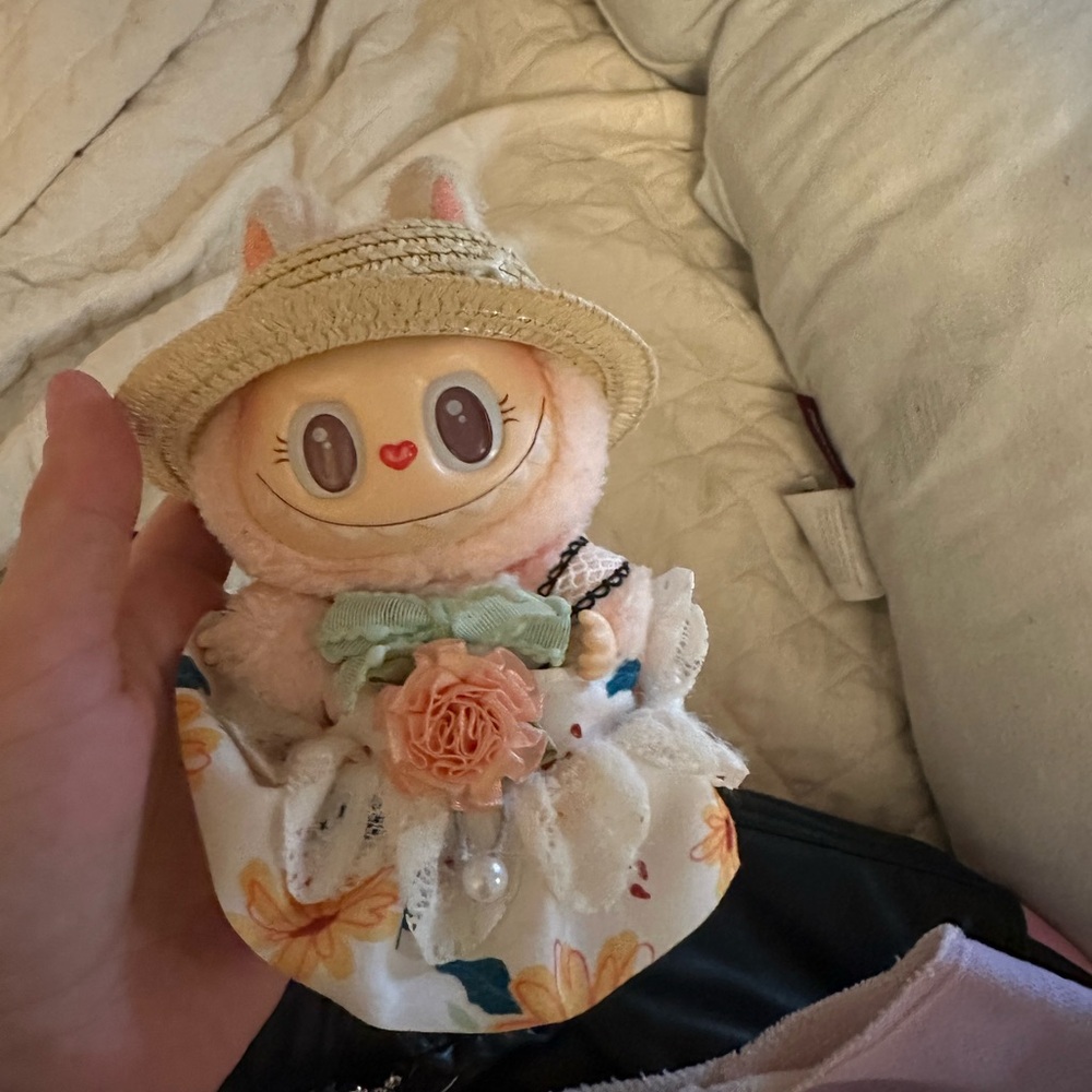 Adorable Plush Doll with Hat - Cream and Pink